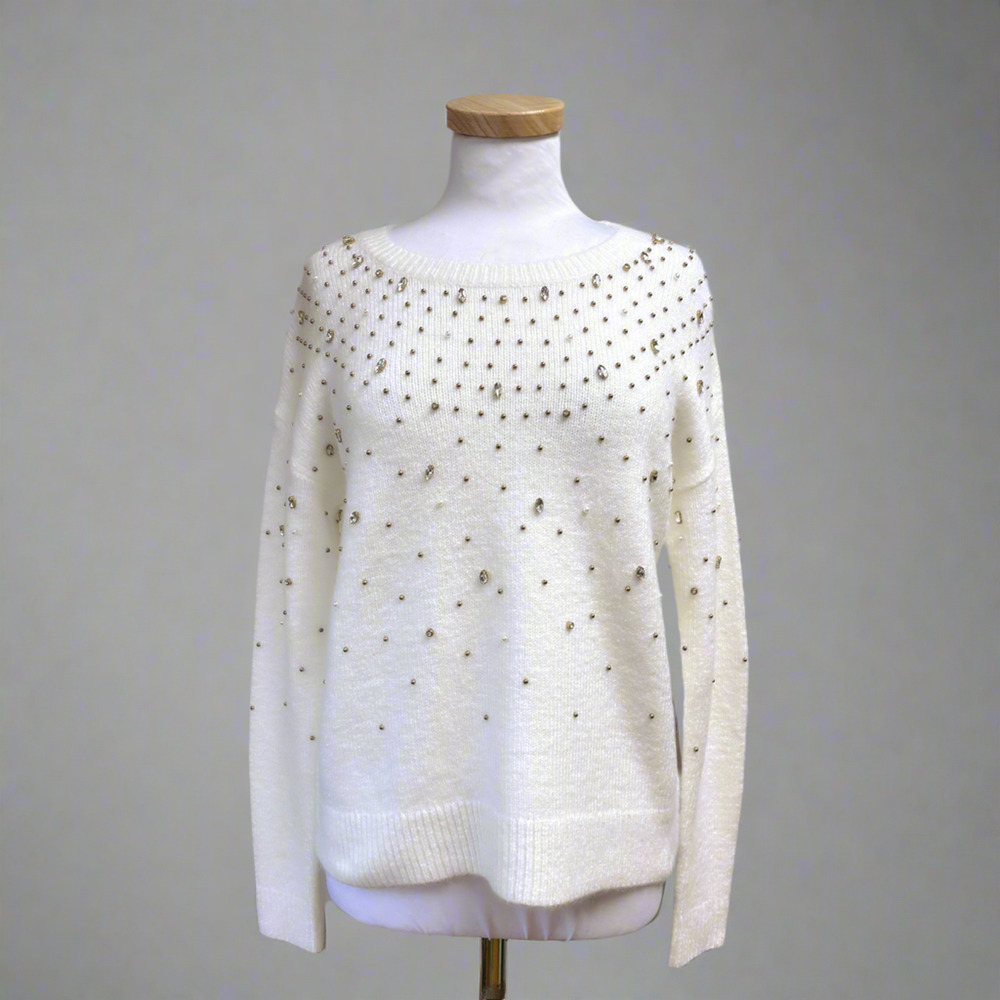 Lilly Pulitzer cream and gold bead Nysa sweater, size S, NEW WITH TAGS!